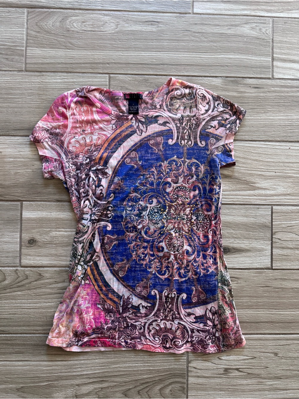 Carole Little Pink and Blue Ornate Print Strapless Camisole